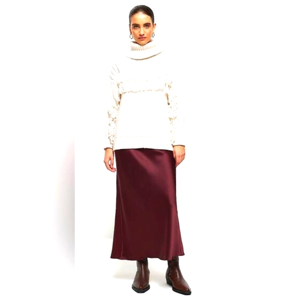 NWOT Burgundy Satin Maxi Skirt